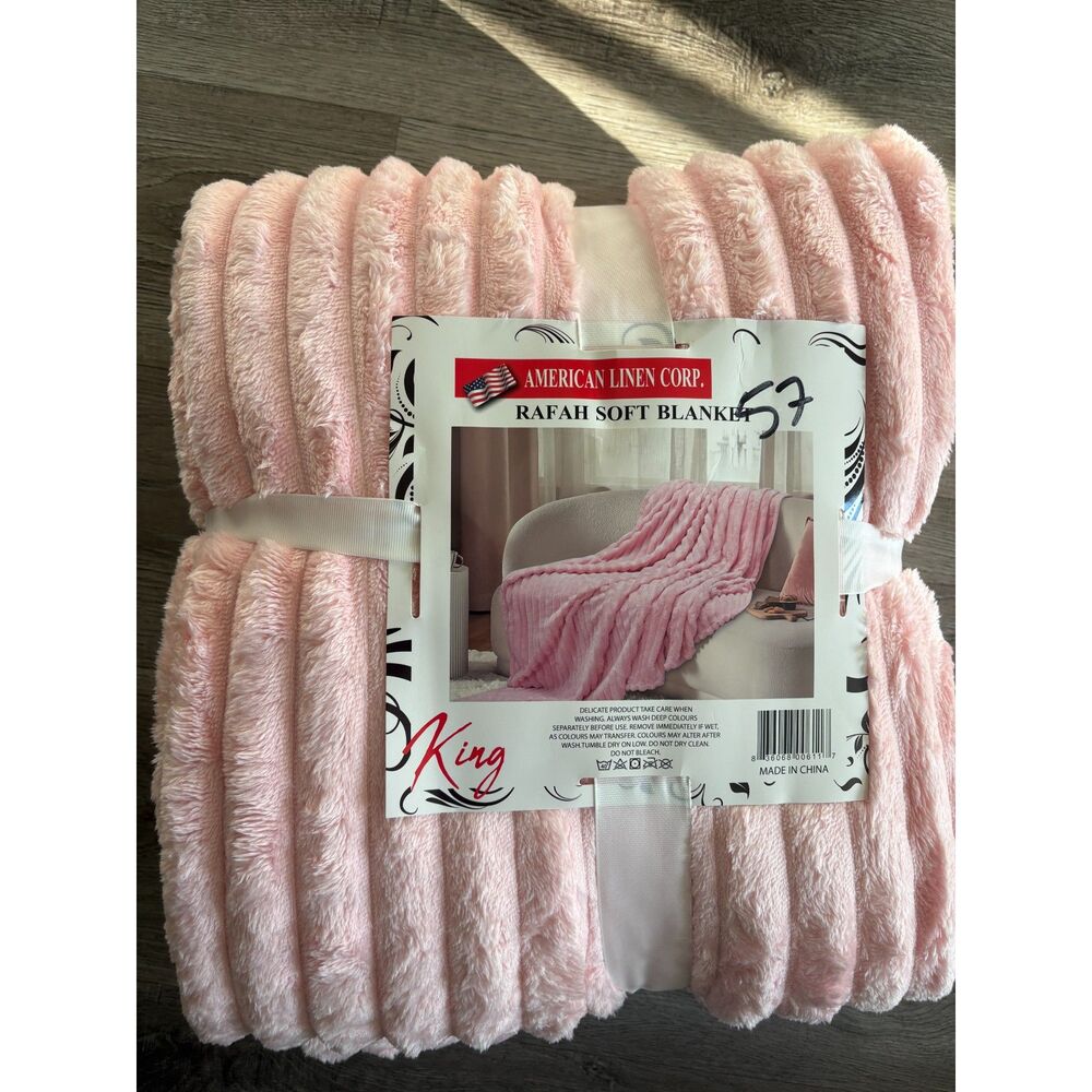 Pink Faux Fur Soft Blanket King Size NWT